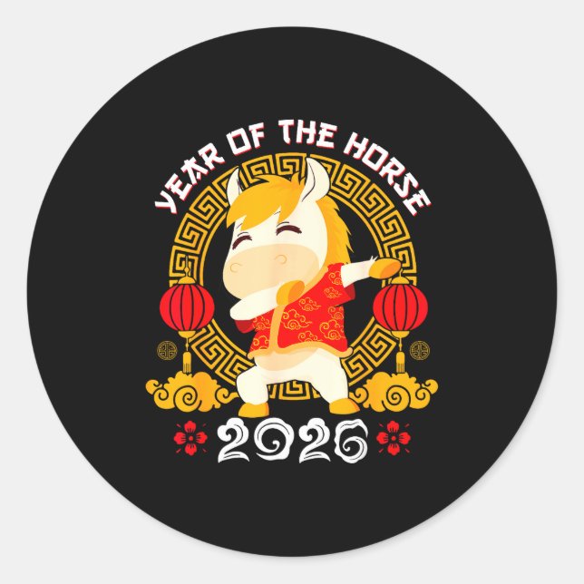 Dabbing Horse Chinese New Year Of The Horse2026  Classic Round Sticker (Front)