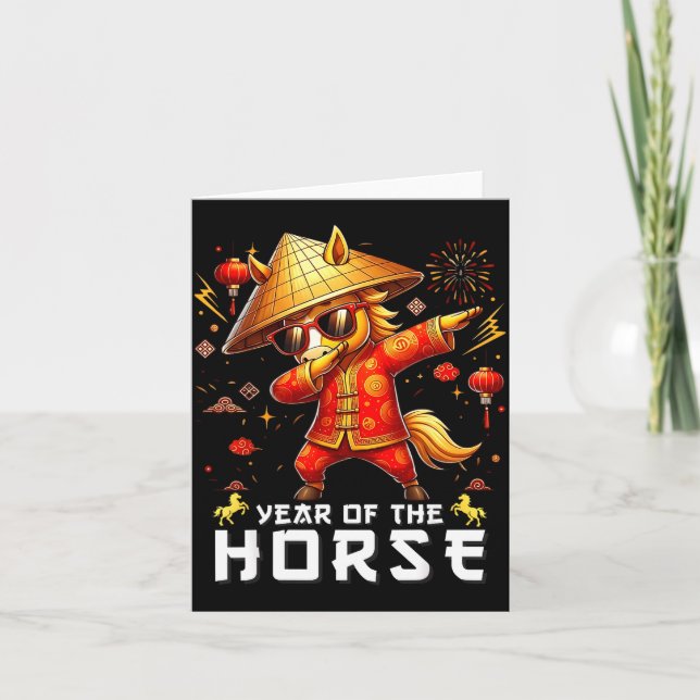 Dabbing Horse Lunar Chinese New Year Of The Horse  Card (Front)