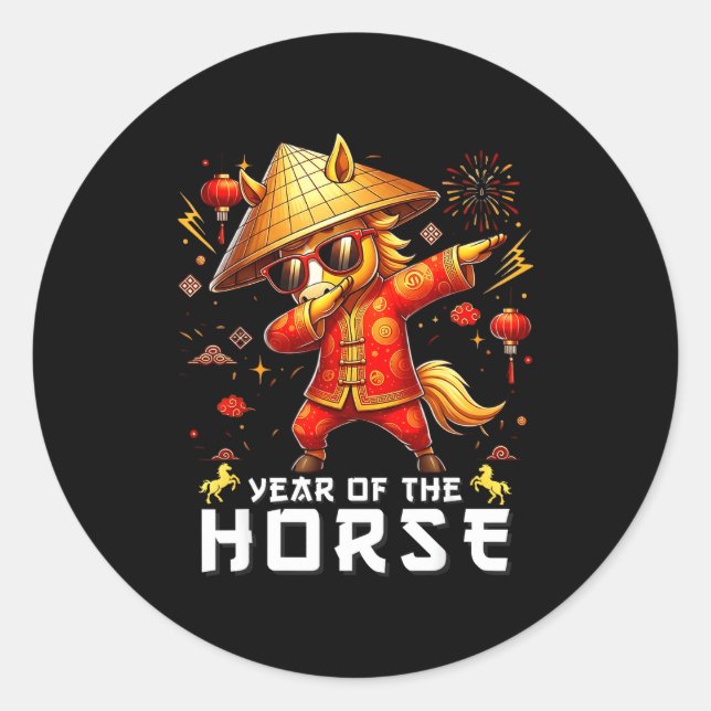 Dabbing Horse Lunar Chinese New Year Of The Horse  Classic Round Sticker (Front)