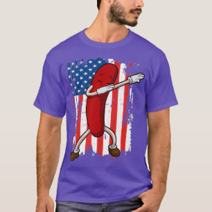Dabbing Hot Dog American USA Flag  4th of July T-Shirt