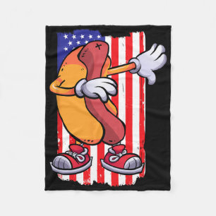 Dabbing Hot Dog Dancing Food Lover Flag 4th July T Fleece Blanket