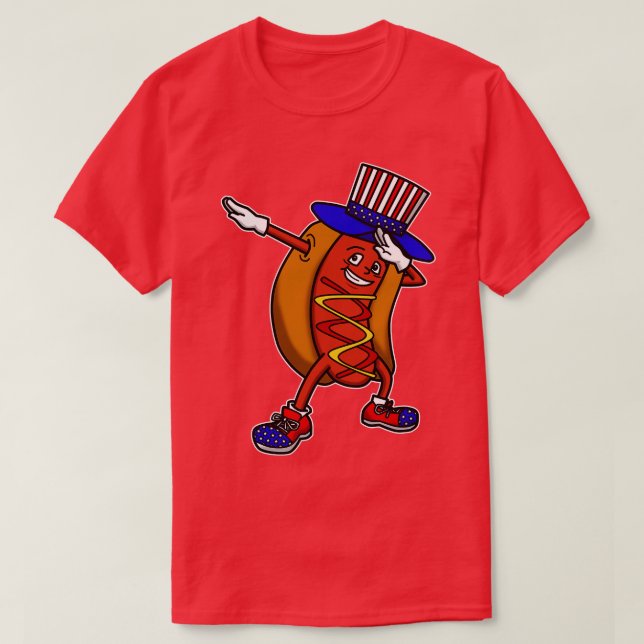 Dabbing Hot Dog Independence Day T-Shirt (Design Front)
