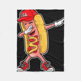 Dabbing Hot Dog T Shirt 4th Of July Hotdog Merica  Fleece Blanket