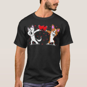 Dabbing Husky Corgi Heart Valentines Day T-Shirt