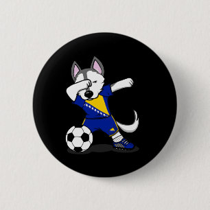 Dabbing Husky Dog Bosnia And Herzegovina Soccer Fa 6 Cm Round Badge