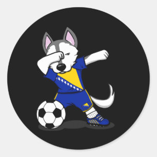 Dabbing Husky Dog Bosnia And Herzegovina Soccer Fa Classic Round Sticker