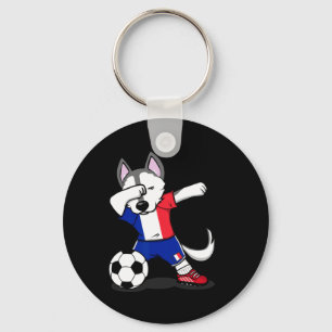 Dabbing Husky Dog France Soccer Fans Jersey French Key Ring