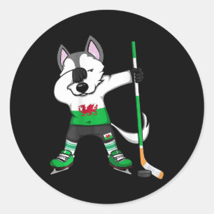 Dabbing Husky Dog Wales Ice Hockey Lover Jersey Wi Classic Round Sticker