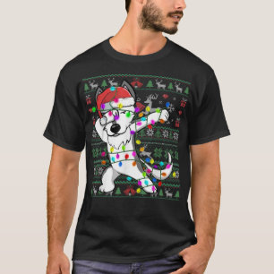 Dabbing Husky Fairy Lights Ugly Christmas Sweater 