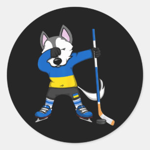 Dabbing Husky Ukraine Ice Hockey Fans Jersey Winte Classic Round Sticker