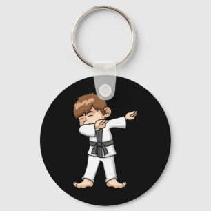 Dabbing Karate Boy Funny Martial Arts Cartoon Desi Key Ring
