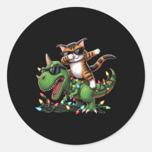 Dabbing Kitten Maine Coon On Xmas Lights Dinosaur Classic Round Sticker
