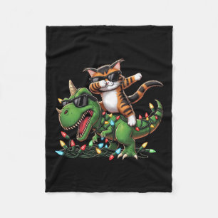 Dabbing Kitten Maine Coon On Xmas Lights Dinosaur Fleece Blanket