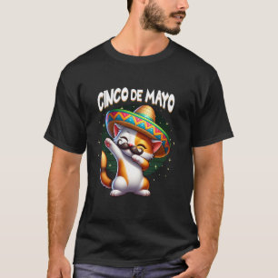 Dabbing Kitty Cat Moustache Sombrero Fiesta Cinco  T-Shirt