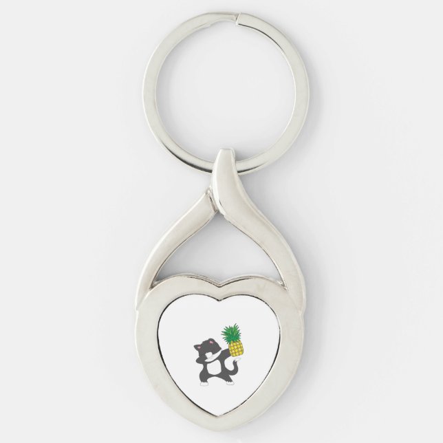 Dabbing Kitty Cat Pineapple Aloha Beach Hawaiian Key Ring (Front)