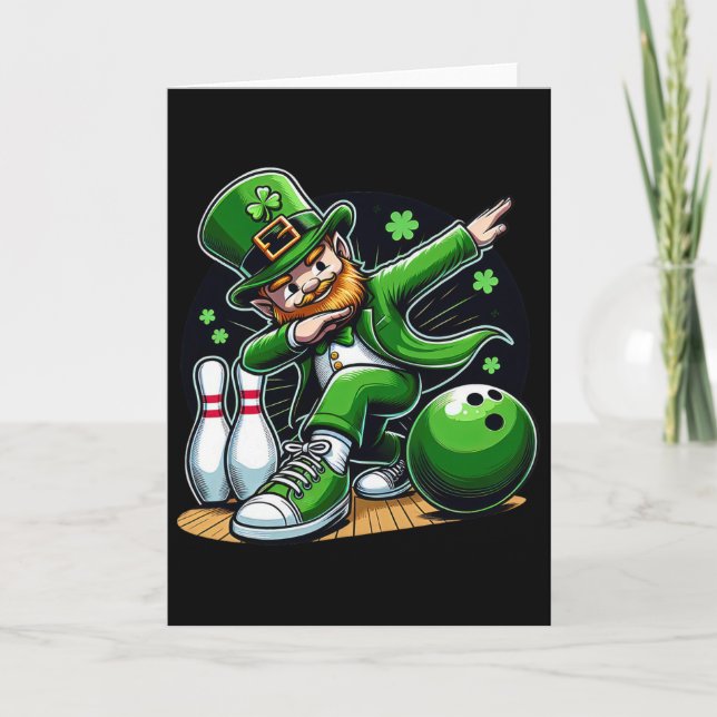 Dabbing Leprechaun Bowling Irish Bowler St Patrick Card (Front)