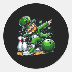 Dabbing Leprechaun Bowling Irish Bowler St Patrick Classic Round Sticker