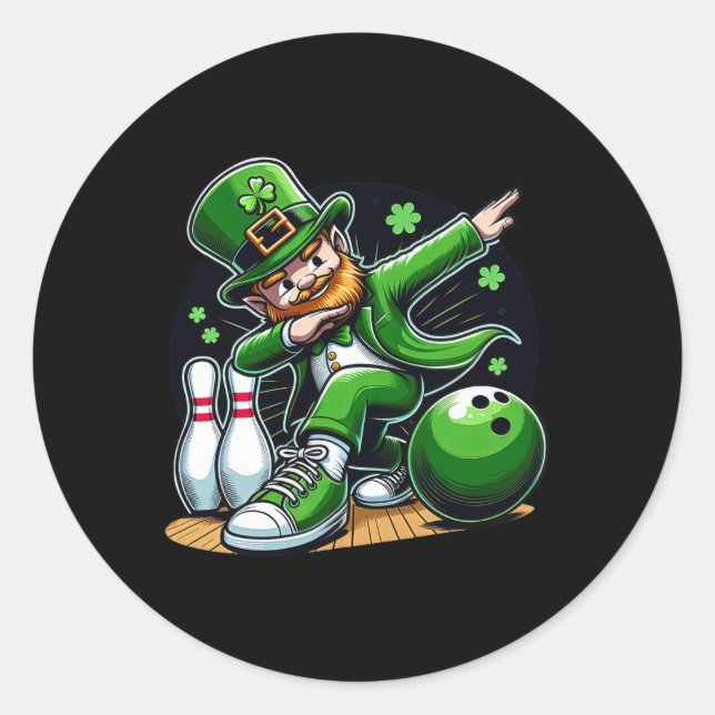 Dabbing Leprechaun Bowling Irish Bowler St Patrick Classic Round Sticker (Front)