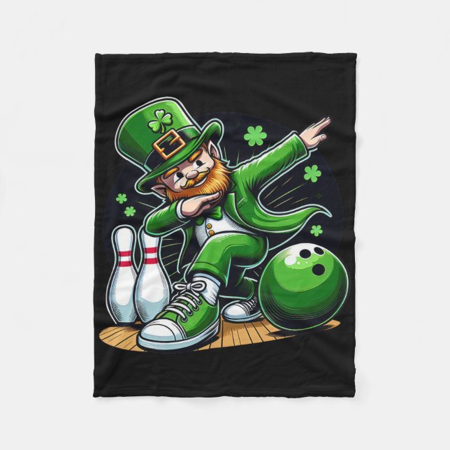 Dabbing Leprechaun Bowling Irish Bowler St Patrick Fleece Blanket (Front)