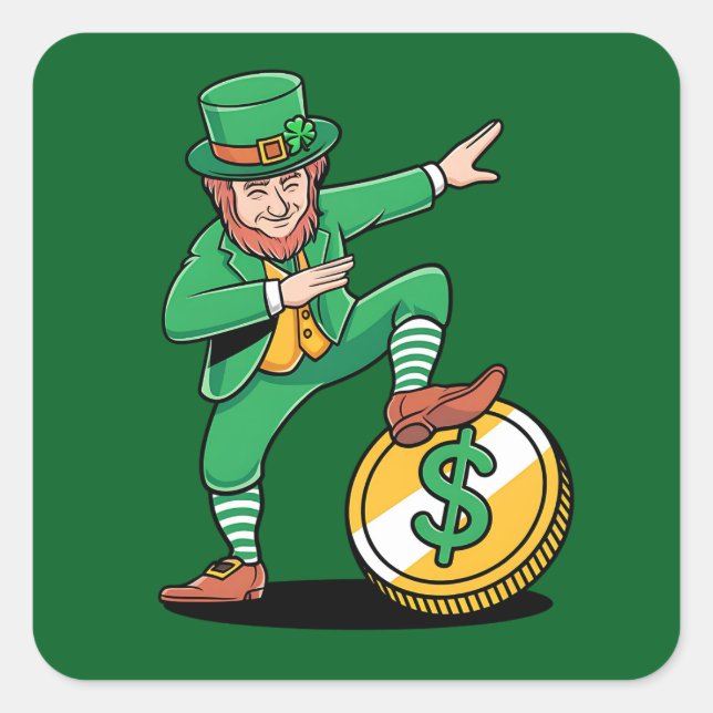 Dabbing Leprechaun Funny St Patrick's Day Square Sticker (Front)