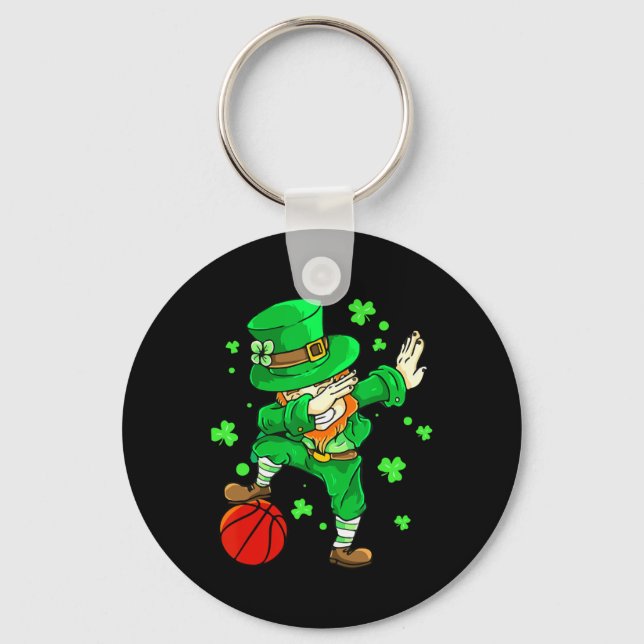Dabbing Leprechaun St Patricks Day Boys Men Basket Key Ring (Front)