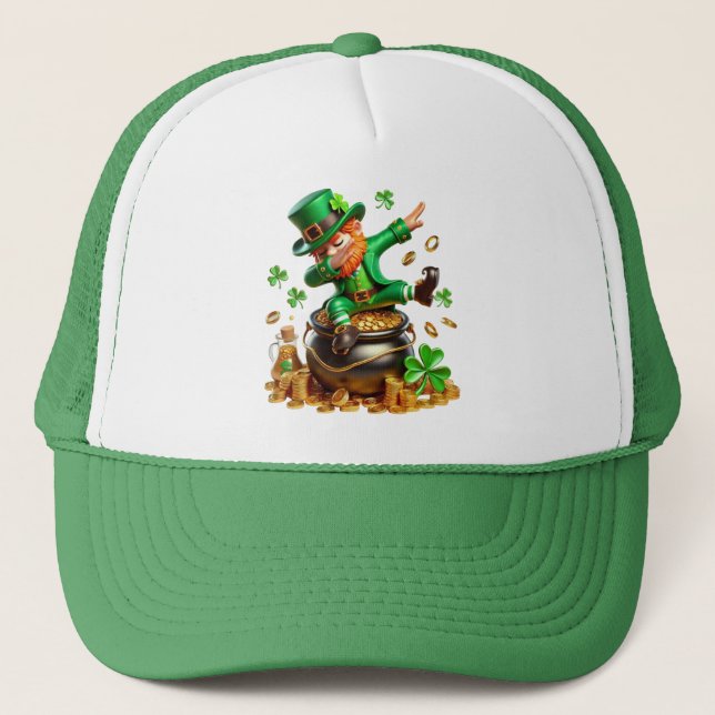 Dabbing Leprechaun St. Patrick's Day Pot of Gold Trucker Hat (Front)