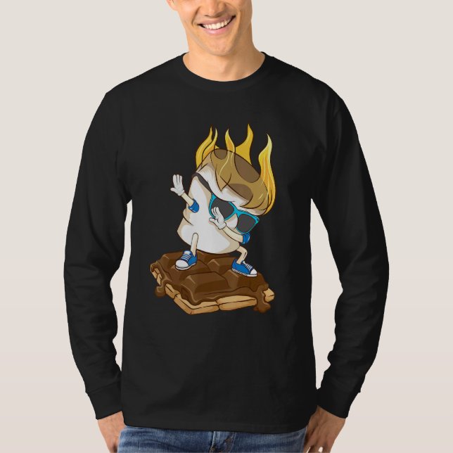Dabbing Marshmallow Smores Cool Camping Dance T-Shirt (Front)