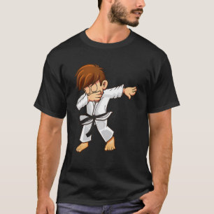 Dabbing martial artists with black belt Karate and T-Shirt