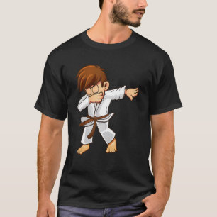 Dabbing martial artists with brown belt Karate and T-Shirt