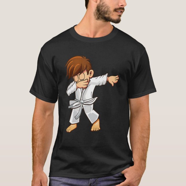 Dabbing martial artists with white belt Karate and T-Shirt (Front)