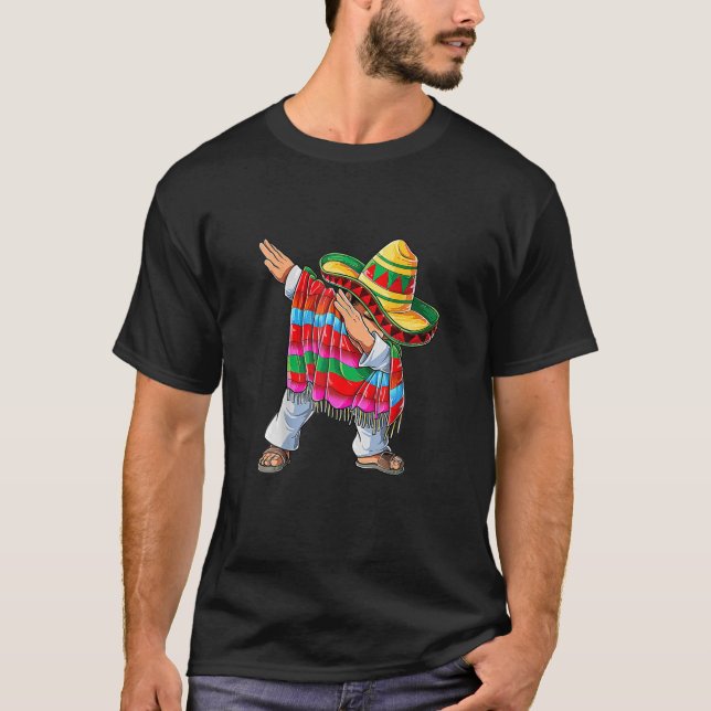 Dabbing Mexican Poncho Boys Men Dab Cinco De Mayo T-Shirt (Front)