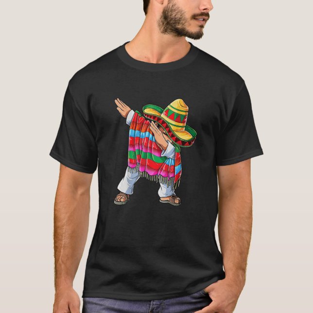 Dabbing Mexican Poncho Cinco De Mayo Boys Men Somb T-Shirt (Front)
