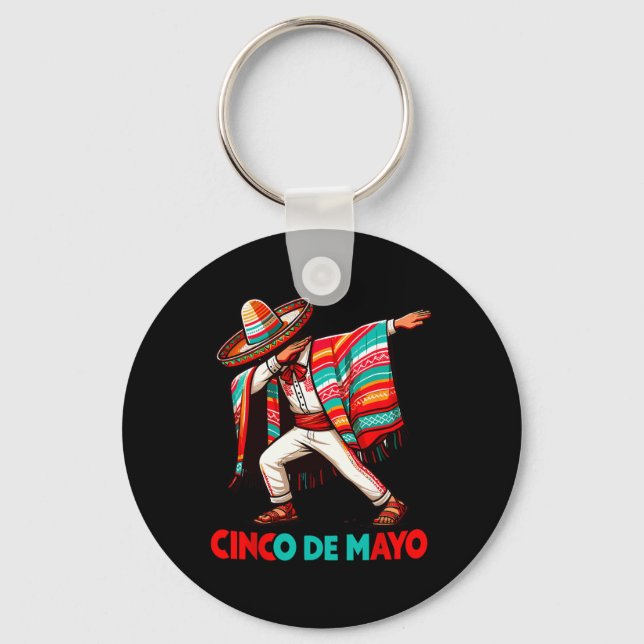 Dabbing Mexican Poncho Cinco De Mayo Fiesta  Key Ring (Front)