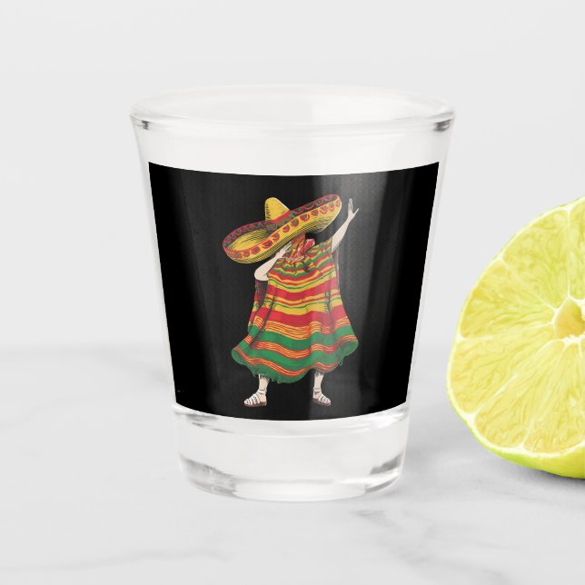 Dabbing Mexican Poncho Cinco De Mayo Fiesta Party Shot Glass (Front)