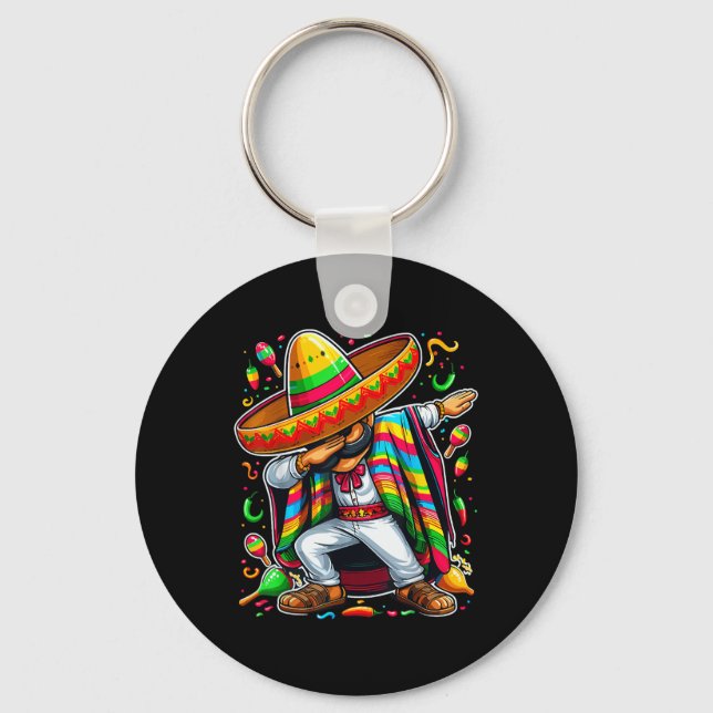 Dabbing Mexican Poncho Cinco De Mayo  Key Ring (Front)