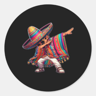 Dabbing Mexican Poncho Cinco De Mayo Men Sombrero Classic Round Sticker