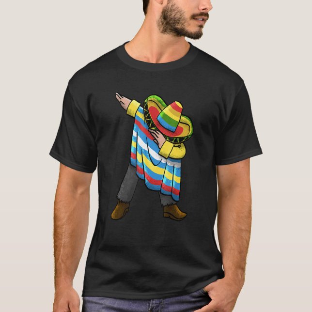Dabbing Mexican Poncho Sombrero Party Mexico Adult T-Shirt (Front)