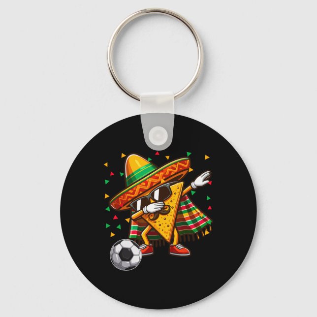 Dabbing Nacho Sungles Playing Soccer Cinco De Mayo Key Ring (Front)