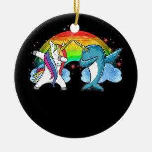 Dabbing Narwhal  Unicorn Dab Dance Ceramic Ornament