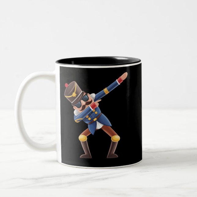Dabbing Nutcracker Christmas Holiday Two-Tone Coffee Mug (Left)