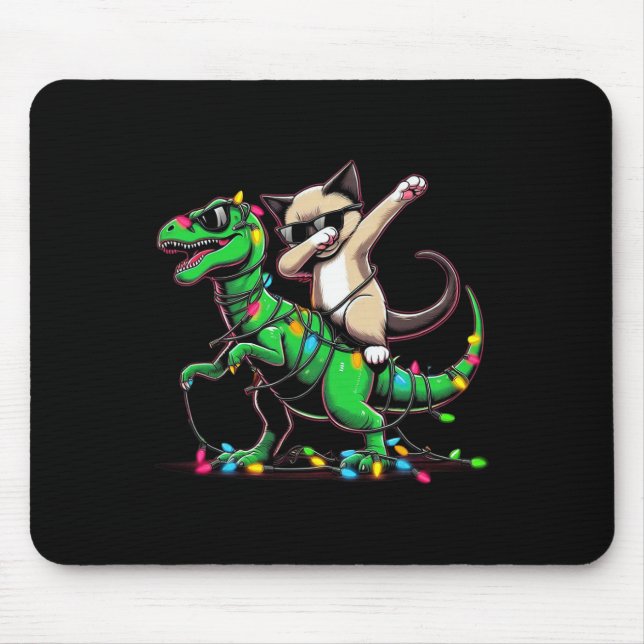 Dabbing Oriental Shorthair On Xmas Lights Dinosaur Mouse Pad (Front)