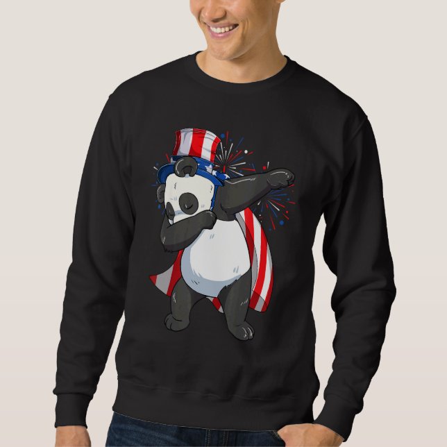 Dabbing Panda Bear With Uncle Sam Hat Usa Flag 4th Sweatshirt (Front)