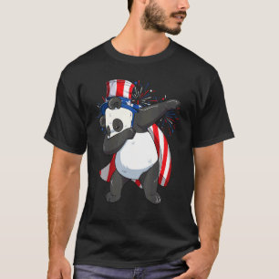Dabbing Panda Bear With Uncle Sam Hat Usa Flag 4th T-Shirt