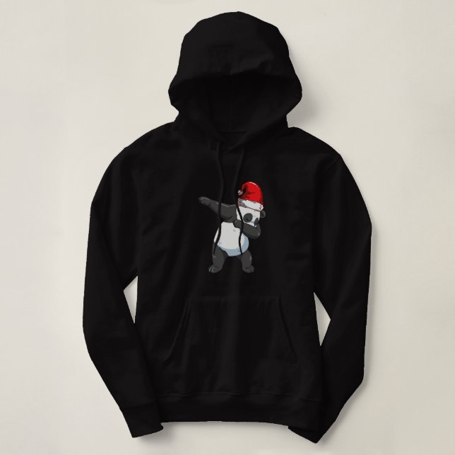Dabbing Panda Santa Hat Cute Men Panda Bear Christ Hoodie (Design Front)