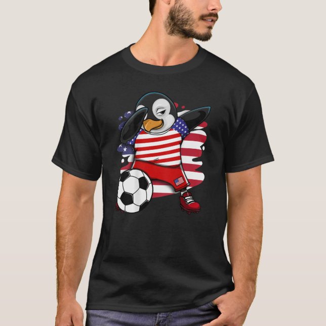 Dabbing Penguin America Soccer Fans Jersey USA Fla T-Shirt (Front)