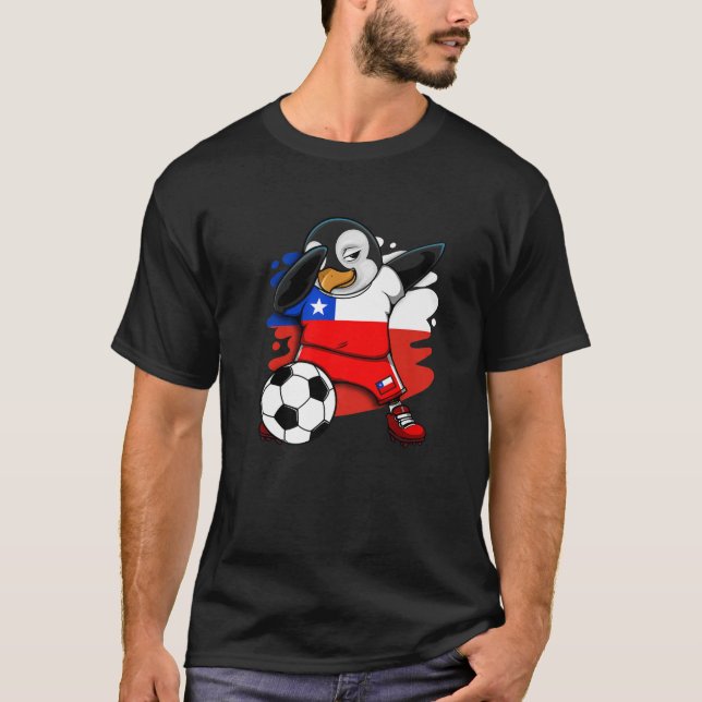Dabbing Penguin Chile Soccer Fans Jersey Flag Foot T-Shirt (Front)