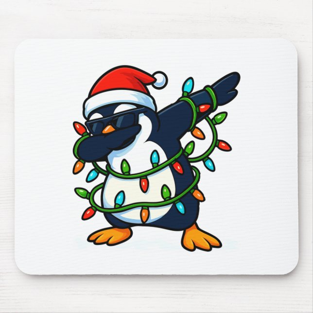 Dabbing Penguin Christmas Girls Xmas Lights Boys C Mouse Pad (Front)
