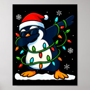 Dabbing Penguin Christmas Girls Xmas Lights Boys C Poster