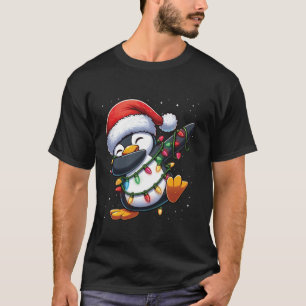 Dabbing Penguin Christmas Lights Santa Hat Xmas Sn T-Shirt