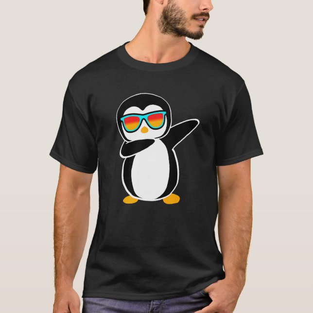 Dabbing Penguin Cute Animal Birthday Party T-Shirt (Front)